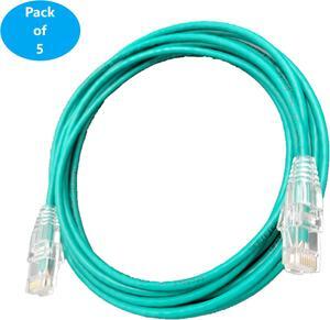 Micro Connectors 7 Feet Cat6A Ultra Slim Patch (28AWG) Cable (Green) 5-Pack (E09-007G-SL5)