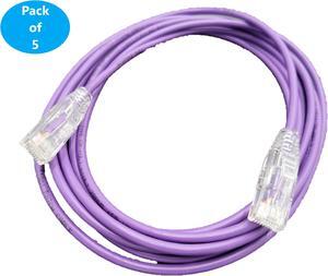 Micro Connectors 7 Feet Cat6A Ultra Slim Patch (28AWG) Cable (Purple) 5-Pack (E09-007P-SL5)