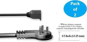 Micro Connectors 1 Foot Low Profile Angled Power Cord Extension (16AWG) 2-Pack (M05-113LPA1-2P)