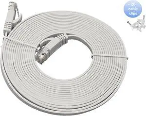 Micro Connectors 100 Feet Cat6 UTP RJ45 Flat Patch (30AWG) Cable (White) (E08-100FL-W)