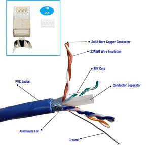 Micro Connectors 250 Feet Cat6 Solid STP Outdoor Bulk Ethernet 23AWG Cable (Blue) With 10 pcs of Shielded Modular Connectors (TR4-60BLOU250-K)