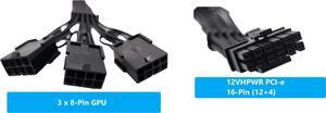 Micro Connectors Premium Sleeved 12VHPWR PCI-e 5.0 16Pin (12+4) to Triple 8-Pin GPU Power Extension Cable (F04-303BK)