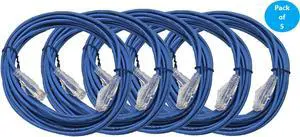Micro Connectors 10 Feet CAT6A 10Gbps UTP 28 AWG Ultra Slim Ethernet Cable / Blue (5-Pack) (E09-010BL-SL5)