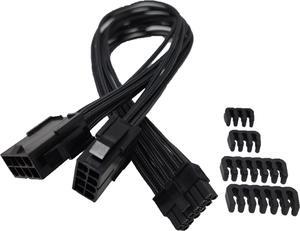 Micro Connectors Premium Sleeved 12-Pin to Dual 8-Pin PCIe GPU for RTX 30 Series Power Extension Cable (300mm) - Black (F04-250BK)