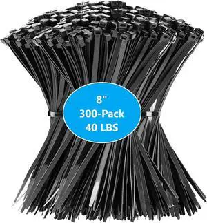 Micro Connectors 8 Inch Cable Zip Tie 40-Lbs Multi-Purpose Self-Locking / Black (300-Pack) (MSC-204B-3P)