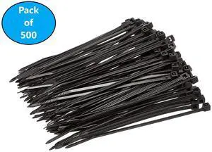 Micro Connectors 8 in. Cable Zip Tie (40-lbs) Multi-Purpose Self-Locking Black (500-Pack) (MSC-204B-5P)