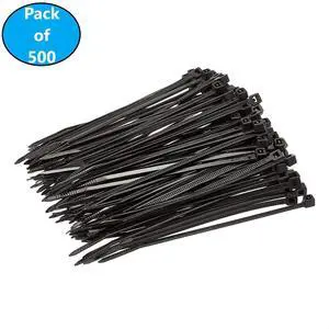 Micro Connectors 4 in. Cable Zip Tie 17 lbs. Multi-Purpose Self-Locking Black (500-Pack) (MSC-202B-5P)