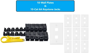 MICRO CONNECTORS 10-Pack 1-Gang White Keystone Plastic Wall Plate 2-Port and 10 Cat 6A RJ45 Keystone Jacks Black (FRT-2P860B-10) MICRO CONNECTORS 10-Pack 1-Gang White Keystone Plastic Wall Plate 2-Port and 10 Cat 6A RJ45 Keystone Jacks Black (FRT-2P860B-10)