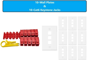 MICRO CONNECTORS 10-Pack 1-Gang White Keystone Plastic Wall Plate 3-Port and 10 Cat 6 RJ45 Keystone Jacks Red (FRT-3P840R-10) MICRO CONNECTORS 10-Pack 1-Gang White Keystone Plastic Wall Plate 3-Port and 10 Cat 6 RJ45 Keystone Jacks Red (FRT-3P840R-10)