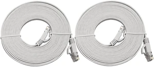 MICRO CONNECTORS 50 Feet Cat6 UTP RJ45 Flat Patch 30AWG Cable (White) 2-Pack (E08-050FLW-2P)