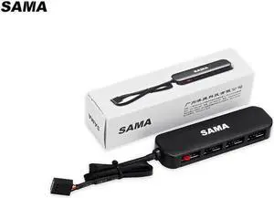 SAMA PWM Fan Hub, Supports up to 4 Fans (3-pin or 4-pin), 4 Way Splitter Sleeved PWM Fan Splitter Hub Adapter Cable  for  Desktop Computer Cooler Case Fans