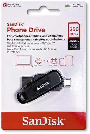 SanDisk 256GB Phone Drive OTG USB Type-C & Type-A USB 3.2 Gen 1 read speeds up to 100MB/s [Black] Black 256GB