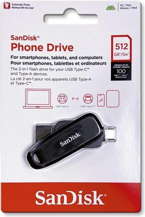 SanDisk 512GB Phone Drive OTG USB Type-C & Type-A USB 3.2 Gen 1 read speeds up to 100MB/s [Black] Black 512GB