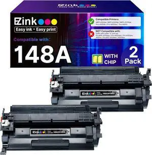 E-Z Ink 148A Toner Cartridge (with Chip) Replacement for HP 148A Toner Cartridge W1480A 148X W1480X to Use with HP Pro MFP 4101fdn 4101fdw 4001dn 4001n Printer (Black, 2 Pack)