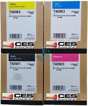 CES Imaging SureColor T40W120 Black, T40W220 Cyan, T40W320 Magenta, T40W420 Yellow, Ink Cartridge 4-Pack Compatible with T5170, T5170M, T3170, T3170M, T2170 Printers
