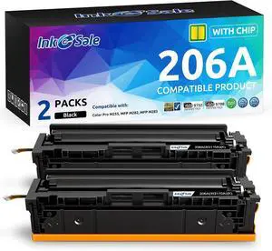 206A W2110A Black M283fdw Toner Cartridge [with Chip] Replacement Compatible for HP Pro M255dw M255nw M255 MFP M283fdw M283fdn M283cdw M283 M282nw M282 Printer(Indicate Ink Level), 2 Pack W2110X Ink
