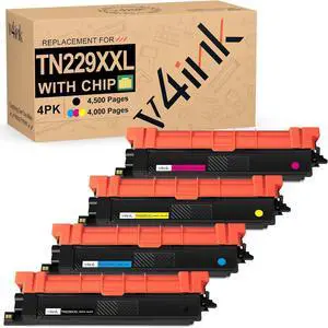v4ink Compatible TN229XXL 4500 Pages Toner Replacement for Brother TN-229XXL TN229XXL Toner Cartridge Color Set for HL-L3295CDW HL-L8245CDW MFC-L3780CDW MFC-L8395CDW - 4-Pack Super High Yield