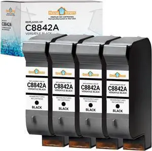 C8842A Remanufactured Replacement for HP C8842A Versatile Black Ink Cartridges Fast Dry High Performance Ink for Mailing Packaging Pitney Bowes AstroJet Rena 4-Pack