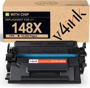 v4ink 148X W1480X High Yield (with Chip) Compatible Toner Cartridge Replacement for HP 148A 148X W1480A W1480X for HP Pro 4001 4001n 4001dw 4001dn MFP 4101 4101fdw 4101fdn Printer Ink (1-Pack Black)