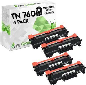Be Green Ink Compatible Toner Cartridge Replacement for Brother TN760 TN-760 TN730 TN-730 TN 760 TN 730 4-Pack - Works with MFC-L2710DW HL-L2395DW HL-L2350DW HL-L2370DW | High Yield