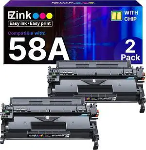 E-Z Ink 58A Toner Cartridge Black Compatible Replacement for HP 58A 58X CF258A CF258X Toner to use with Laserjet Pro MFP M428fdw M404dn M404n M404dw M428fdn M430f M406dn Printer (2 Black with Chip)