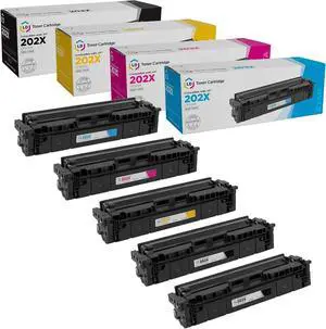 LD Products Compatible Toner Cartridge Replacement for HP 202X High Yield (5 Pack, 2 Black, Cyan, Magenta, Yellow) for use in HP Color Laserjet M254dw, M281cdw, M281dw, M281fdw