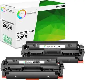 TCT 206X Black Toner Cartridge 2 Pack - Compatible Replacement for HP 206X W2110X Black High Yield Works with HP Color Laserjet Pro M255dw M282 Printers (1,350 Pages)