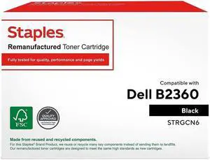 Staples Remanufactured High Yield Toner Cartridge, Replacement for Dell B2360, Black Color, Yields Up to 2,500 Pages, and Performance