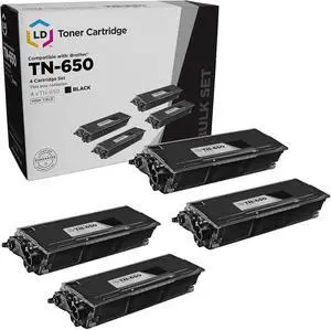 LD Compatible Toner Cartridge Replacement for Brother TN650 High Yield (Black, 4-Pack)