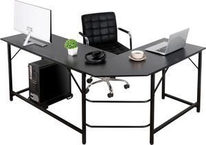 66" L Shaped Gaming Corner Computer Desk with CPU Stand and Foot Rest Bar, PC Laptop Study Table Workstation Gaming Desk for Home Office, Black