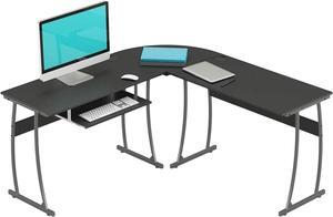 L Shaped Modern Computer Home Office Gaming Desk with Keyboard Tray and Cable Management, Easy Assembly, Black