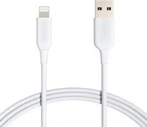 Amazon Basics Lightning to USB Cable - MFi Certified Apple iPhone Charger White 6-Foot (2-Pack) (Durability Rated 4000 Bends)