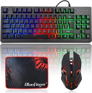 RGB 87 Keys Gaming Keyboard and Backlit Mouse Combo,BlueFinger USB Wired Rainbow Keyboard,Gaming Keyboard Set for Laptop PC Computer Game and Work