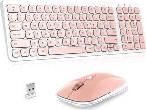 Wireless Keyboard Mouse Combo, cimetech Compact Full Size Wireless Keyboard and Mouse Set Less Noise Keys 2.4G Ultra-Thin Sleek Design for Windows, Computer, PC, Notebook, Laptop (Bright Pink)