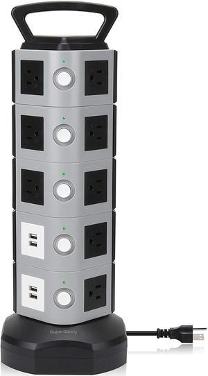 Power Strip Tower Sdd005 - 5 Surge Protector 18 Outlet Plugs With 4.2A 4-Usb Slot Electric Fast Charging Station 3000W 13A 16Awg 6.5Ft Heavy Duty Cord Wire Extension For Home Office
