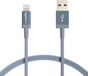 AmazonBasics Nylon Braided Lightning to USB Cable - MFi Certified Apple iPhone Charger Dark Gray 3-Foot (Durability Rated 4000 Bends)