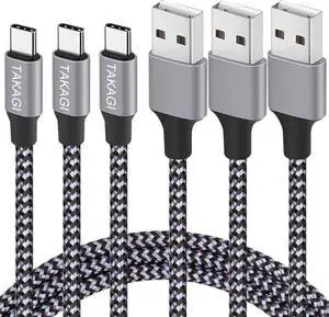 USB Type C Cable 3A Fast Charging TAKAGI (3-Pack 6feet) USB-A to USB-C Nylon Braided Data Sync Transfer Cord Compatible with Galaxy S10 S10E S9 S8 S20 Plus Note 10 9 8 and Other USB C Charger