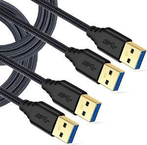 USB 3.0 Cable Male to Male 2-Pack Braided 6ft USB to USB Cable Type A Male Double End USB Cord Compatible Hard Drive Enclosures DVD Player Laptop Cooler - Black