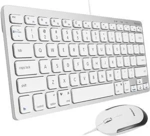 Macally USB Wired Keyboard and Mouse Combo for Mac and PC - Save Space and Enhance Workflow - Aluminum Compact Keyboard with 78 Slim Keys and Quiet Click Mouse - Sleek USB Keyboard and Mouse Wired