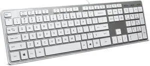 B.FRIENDit Wired USB Keyboard with Cover/Protector Skin, Low-Profile Flat Keyboard with US Layout (QWERTY), Durable Ultra-Slim Quiet Computer Keyboard for PC Windows 11/10 / 8/7 / XP/Vista - Silver