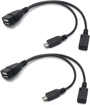 2-in-1 Micro USB to USB Adapter (OTG Cable + Power Cable) for Fire Stick PlayStation Classic and More - 2 Pack