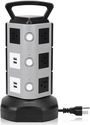 Surge Protector Power Strip Tower - 3000W 13A With 4.2A 4 Usb Slot 10 Outlets 16Awg 6.5Ft Heavy Duty Cord Wire Extension Electric Charging Station Universal Socket For Iphone Ipad Pc L