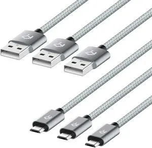 Micro USB Cable High Speed Data and Charging Nylon Braided Charger Cord 3-Pack 3 Feet