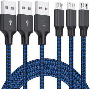 Micro USB Cable 3Pack 10FT Android Charger Cable Long Nylon Braided Sync and Fast Charging Cord Compatible with  Galaxy S7 S6 Edge Android Smartphones Tablets and More