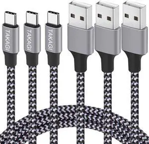 USB Type C Cable 3A Fast Charging (3-Pack 6feet) USB-A to USB-C Nylon Braided Data Sync Transfer Cord Compatible with Galaxy S10 S10E S9 S8 S20 Plus Note 10 9 8 and Other USB C Charger