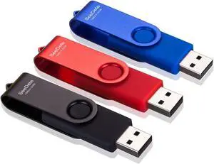 32GB USB Flash Drives USB Stick Thumb Drive Rotated Design Memory Stick with LED Light for External Storage and Backup Data Jump Drive 3 Pack 32GB (3 Colors: Black Red Blue)