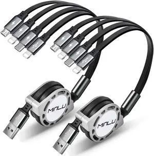 Minlu 4Ft/1.2M Multi Retractable Fast Charger Cord 4A 4-in-1 Charging Cable with Dual Phone/Type C/Micro USB Port Adapter for Phone/Huawei/Samsung Galaxy/Pixel/Sony/LG/Tablets(2Pack/Gray)