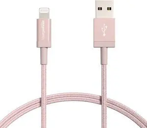 AmazonBasics Nylon Braided Lightning to USB Cable - MFi Certified Apple iPhone Charger Rose Gold 3-Foot (Durability Rated 4000 Bends)