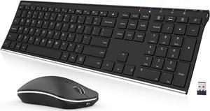 2.4G Wireless Keyboard and Mouse Combo Stainless Steel Ultra Slim Full Size Keyboard Keyboard and Ergonomic Mice for Computer Desktop PC Laptop and Windows 11/10/8 Build in Rechargeable Battery