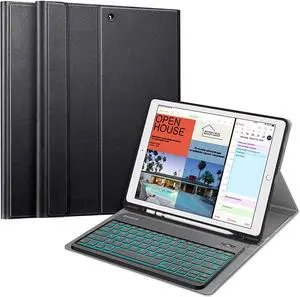 Fintie Keyboard Case for iPad Pro 12.9 2nd Gen 2017/1st Gen 2015 Soft TPU Protective Cover w/Pencil Holder [7 Color Backlit] Magnetically Detachable Wireless Bluetooth Keyboard (Black)